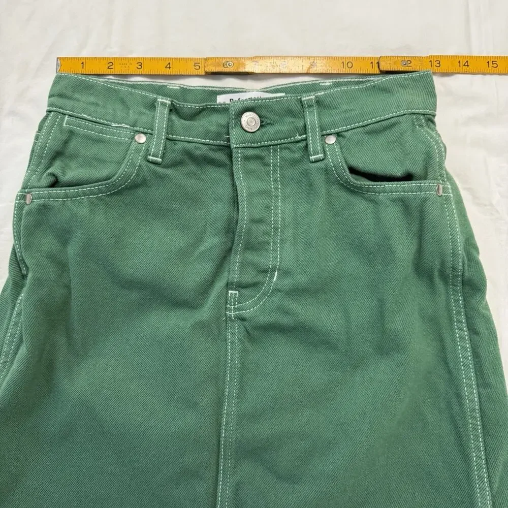 Reformation Cowboy High Rise Denim Mini Skirt Green‎ Size 25 Button Fly
